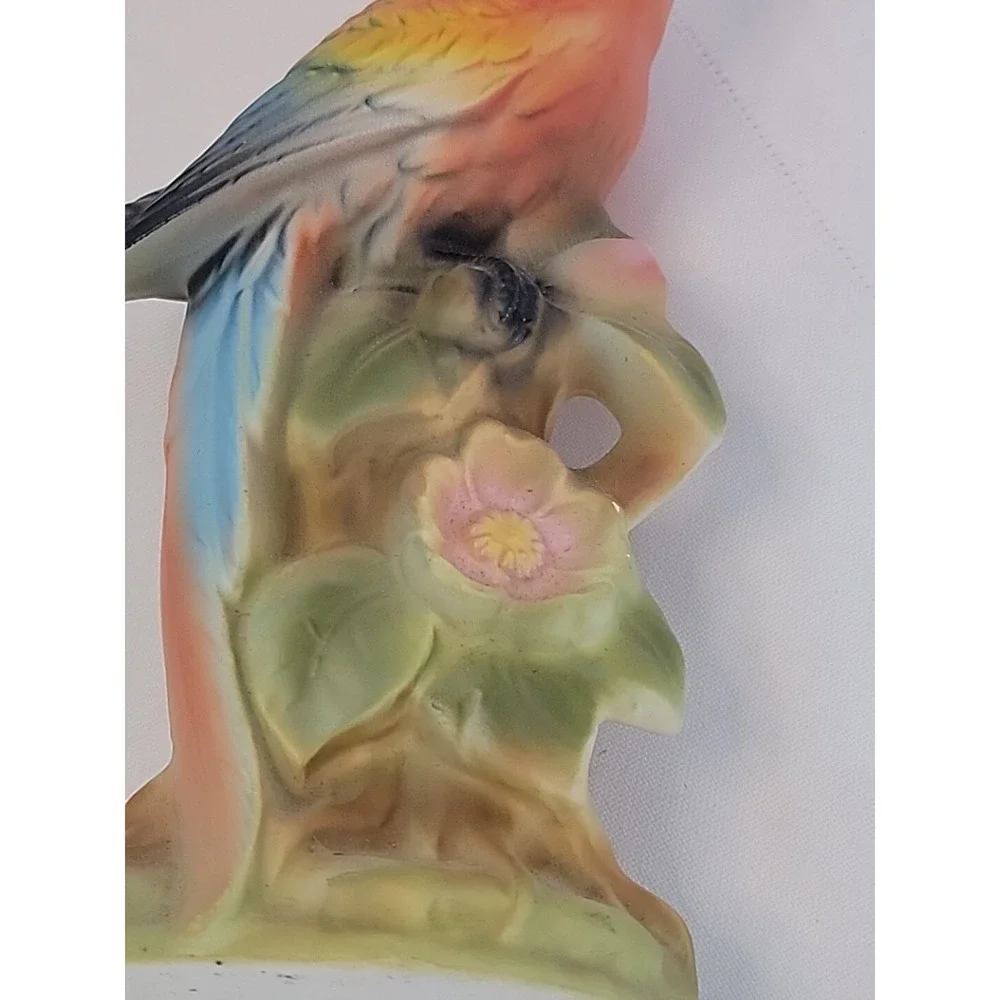 Vintage Ceramic Parrot Flowers Orange Made In Japan Mint Condition 5.25